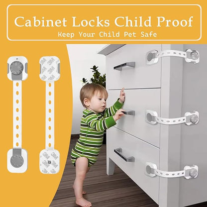 Fursafe&Q Child Safety Cabinet Proofing, Baby Cabinet Locks Adhesive Adjustable Child Safety Strap Locks Drawer Fridge Ovens Toilet Latches No Screws for Furniture Kitchen 6 Pack
