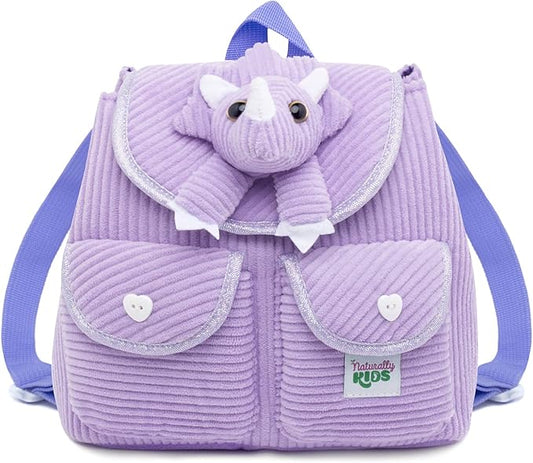Purple Dinosaur Triceratops Mini Backpack for Kids, Mini Backpack for Toddler Girls, Gift for 2 3 4 5 Year Old Girl Boy