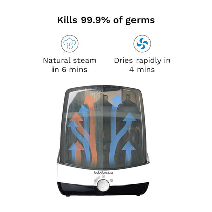 Baby Brezza Superfast 10 Minute Baby Bottle Sterilizer + Dryer - 75% Faster – Universal Electric Steam Sterilization for All Bottles, Pacifiers + Breast Pump Parts