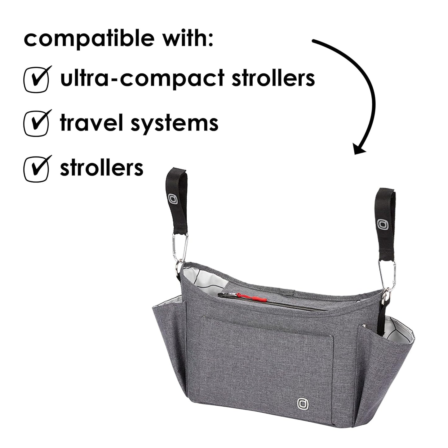 Diono Buggy Buddy Universal Stroller Organizer with Cup Holders, Secure Attachment, Zippered Pockets, Safe & Secure, Gray