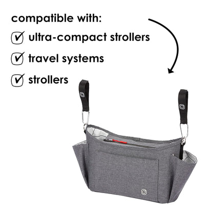 Diono Buggy Buddy Universal Stroller Organizer with Cup Holders, Secure Attachment, Zippered Pockets, Safe & Secure, Gray