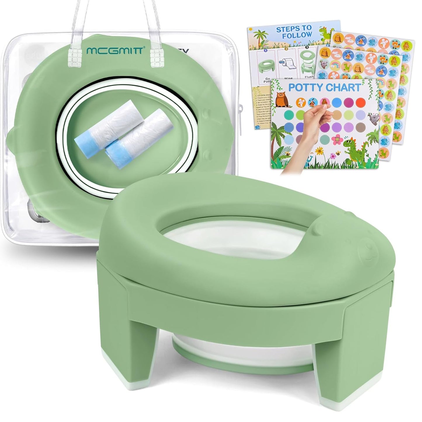 MCGMITT Potty Training Toilet Seat for Toddlers Boys Girls, Portable Baby Toilet Folding Kids Potty Chair Cover with Splash Guard for Travel, Including 3 Non-Slip Feet and Storage Bag (Blue)