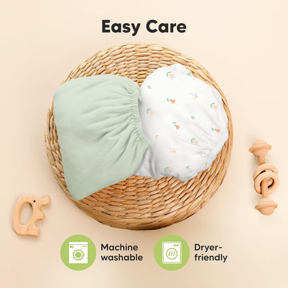 2-Pack Waterproof Pack and Play Sheets, Mini Crib Sheets Fitted for Boy, Girl - 38 x 26 Viscose from Bamboo Pack N Play Mattress Sheets for Graco, Toddler Playard Baby Crib Sheets Neutral (Blue Flax) - Colors A