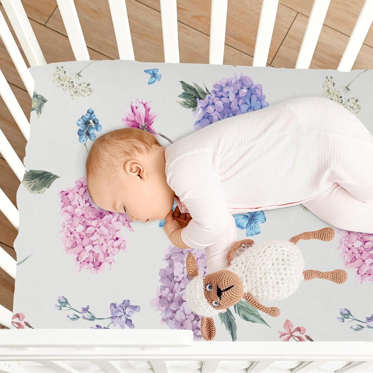 Fitted Crib Sheets White Bears with Clouds Stretchy Portable Playard Sheets for Baby Toddler, Breathable Soft Mini Crib Mattress 39 x 27 in for Boys and Girls
