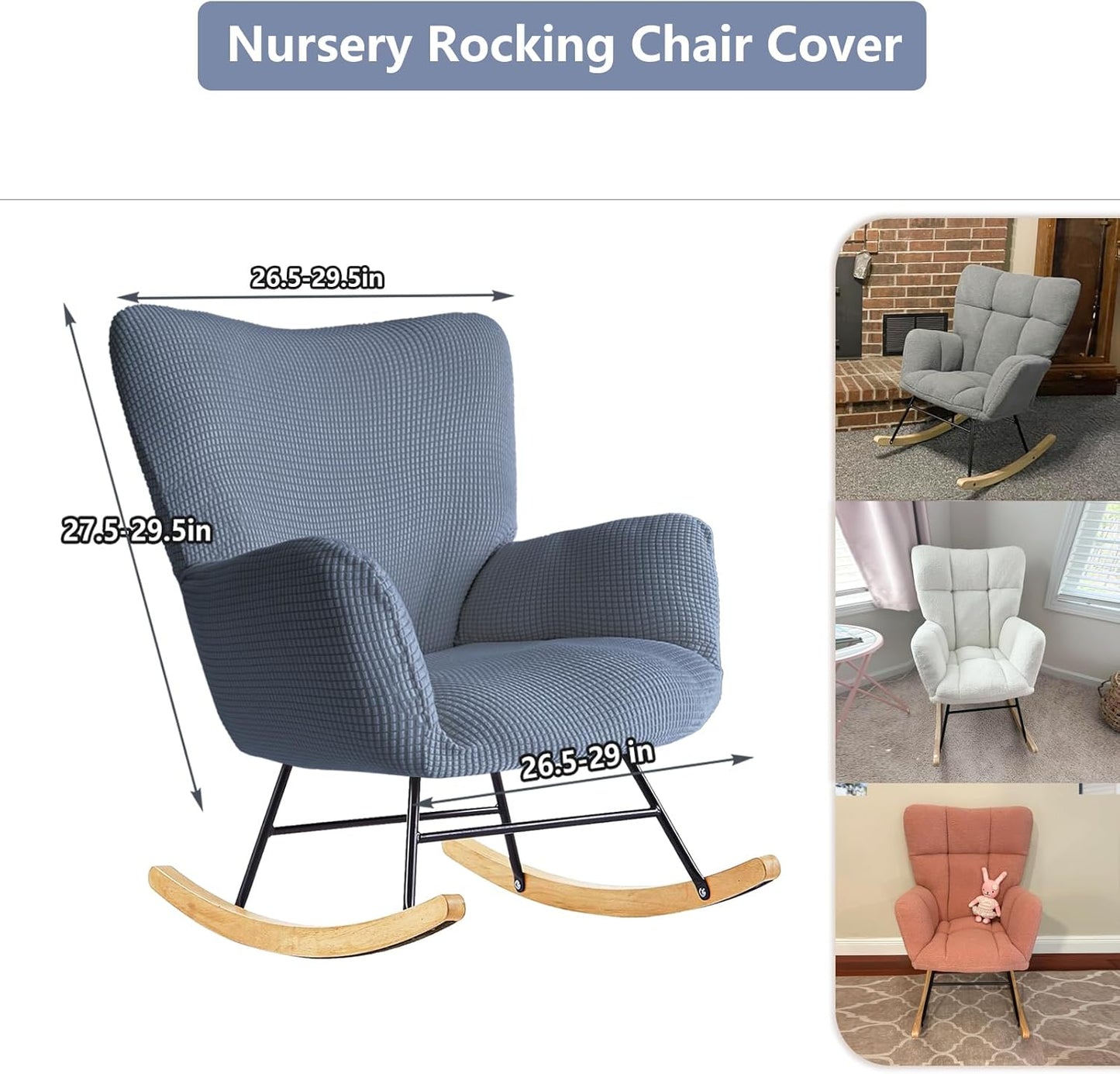 Nursery Rocking Chair Cover,1 Piece Glider Chairs Cover Slipcovers,Soft with Elastic Bottom Spandex Jacquard Small Checks,Furniture Protector Washable