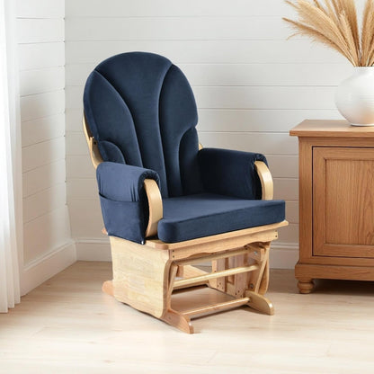 Rustic Rubber Wood Glider and Ottoman Set, Nursery Glider Chair for Breastfeeding and Relaxing, Comfortable Rocking Chair for Living Room and Bedroom（Tan）