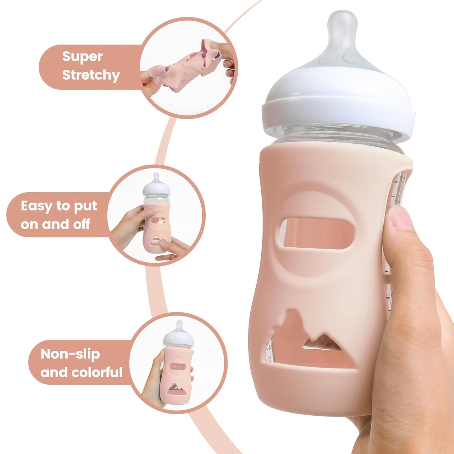 3 Pack Silicone Sleeves for Philips Avent Natural Glass Baby Bottles, Food Grade Silicone Anti Breakage Baby Bottles Holder, Compatible with Philips Avent Glass Natural Baby Bottle 8oz