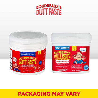 Boudreaux's Butt Paste Maximum Strength Diaper Rash Cream, Ointment for Baby, 2 oz Tube & 14 oz Jar