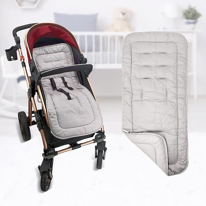 Baby Stroller Cushion,Infant Car Seat Insert-Reversible Universal Breathable and Soft Newborn seat Liner for Stroller,100% Cotton Seat Pad Liner for Newborns-34x78cm,1 Pack（Grey）