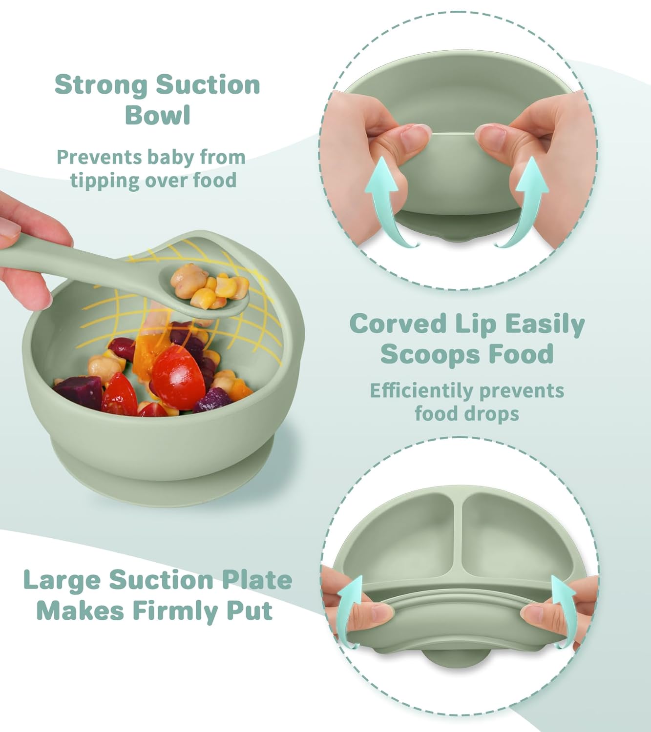Silicone Baby Feeding Set, 10 Pcs Baby Led Weaning Supplies Baby Eating Essentials Set with Suction Bowl Divided Plate Adjustable Bib Soft Spoon Fork Cup with Lid Drinking Cup, Travel Bag (Blue)