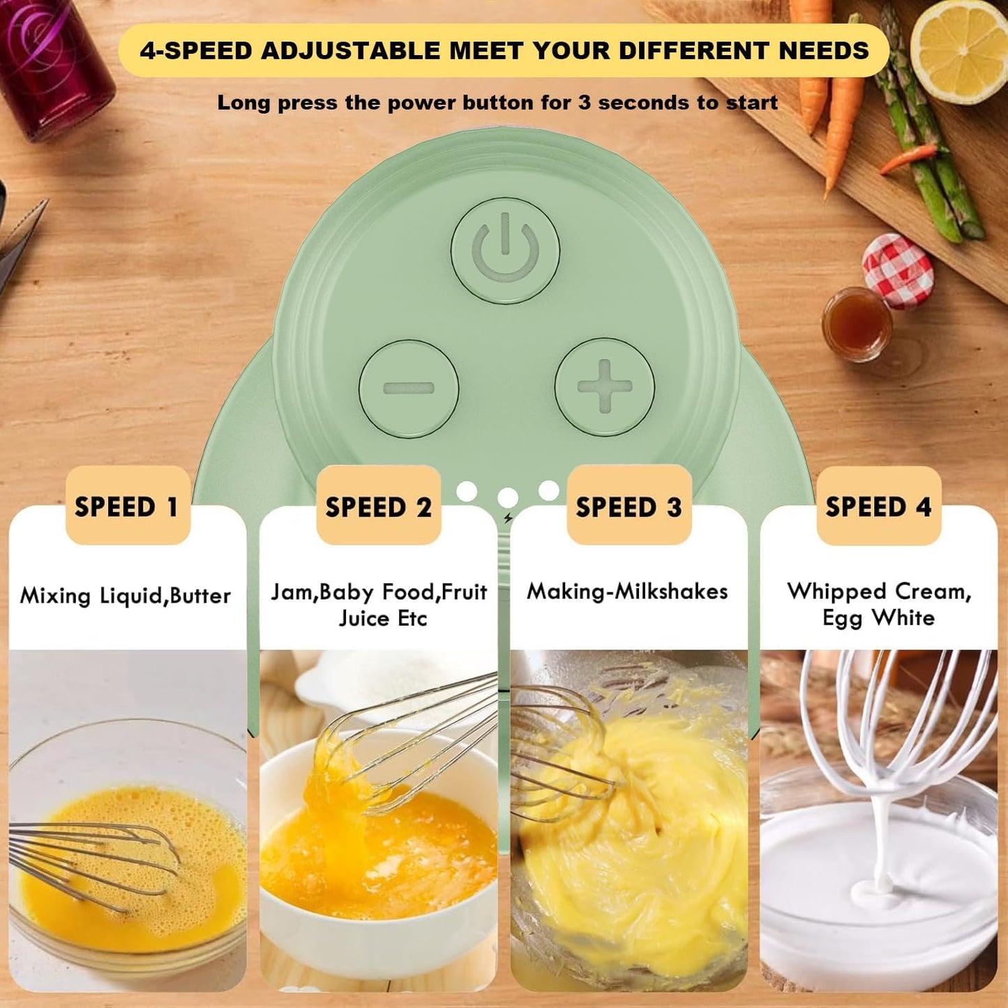 Hand Mixer with Whisk and Forther Wand,Electric Whisk, Milk Frother, Hand Held Mixers,Cordless Hand Mixer, Whisks for Cooking, Mini Mixer,Stirrers Electric,Food Chopper, Baby Food Maker,4-Speed, 10Oz