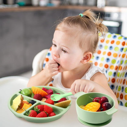 Dandat 24 Pcs Silicone Baby Feeding Set,6 Baby Toddler Suction Bowls 6 Divided Suction Plates with 6 Forks 6 Spoons, Utensils Set for Weaning Infant Feeding and Eating, 6 Styles (Elegant Color)