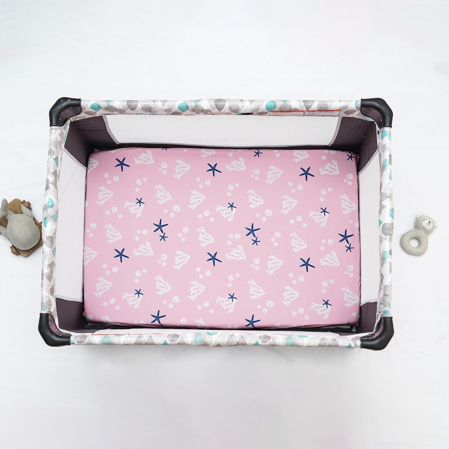 PHF 3 Pack Soft Mini Crib Sheets, Floral & Animal Pack N Play Sheets for Baby Boys Girls, No Slip Universal Fit for Pack N Play, Playard, Portable and Mini Crib Mattresses,Floral & Animal