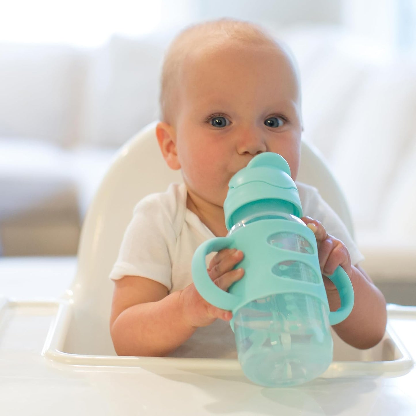 Dr. Brown's Milestones Wide-Neck Sippy Straw Bottle, Spill-Proof with 100% Silicone Handles and Weighted Straw, 9 oz/270 mL, Gray & Pink, 6m+, 2-Pack