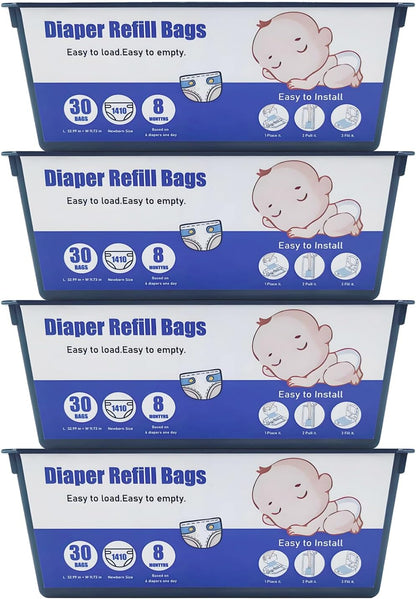 120 Bags Diaper Pail Refills Bags Compatible with Genie Easy Roll Signature & Platinum Diaper Pails,Each Refill Cartridge Holds up to 1410 Newborn Diapers