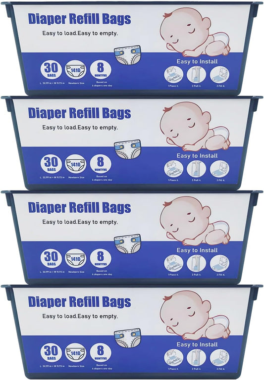 120 Bags Diaper Pail Refills Bags Compatible with Genie Easy Roll Signature & Platinum Diaper Pails,Each Refill Cartridge Holds up to 1410 Newborn Diapers