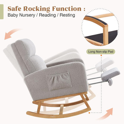 HCHAIRH Rocking Chair Nursery, Nursing Rocking Chairs with Foot Rest for Mom Nursery, Glider Rocker Chair with Footrest and High Backrest for Living Room, Bedroom, Beige