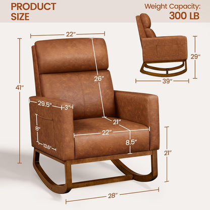 Yaheetech Upholstered Rocking Chair, Boucle Glider Chair Nursery Chair with High Back and Side Pocket, Rocking Accent Armchair with Rubber Wood Legs for Living Room/Bedroom/Nursery, Ivory