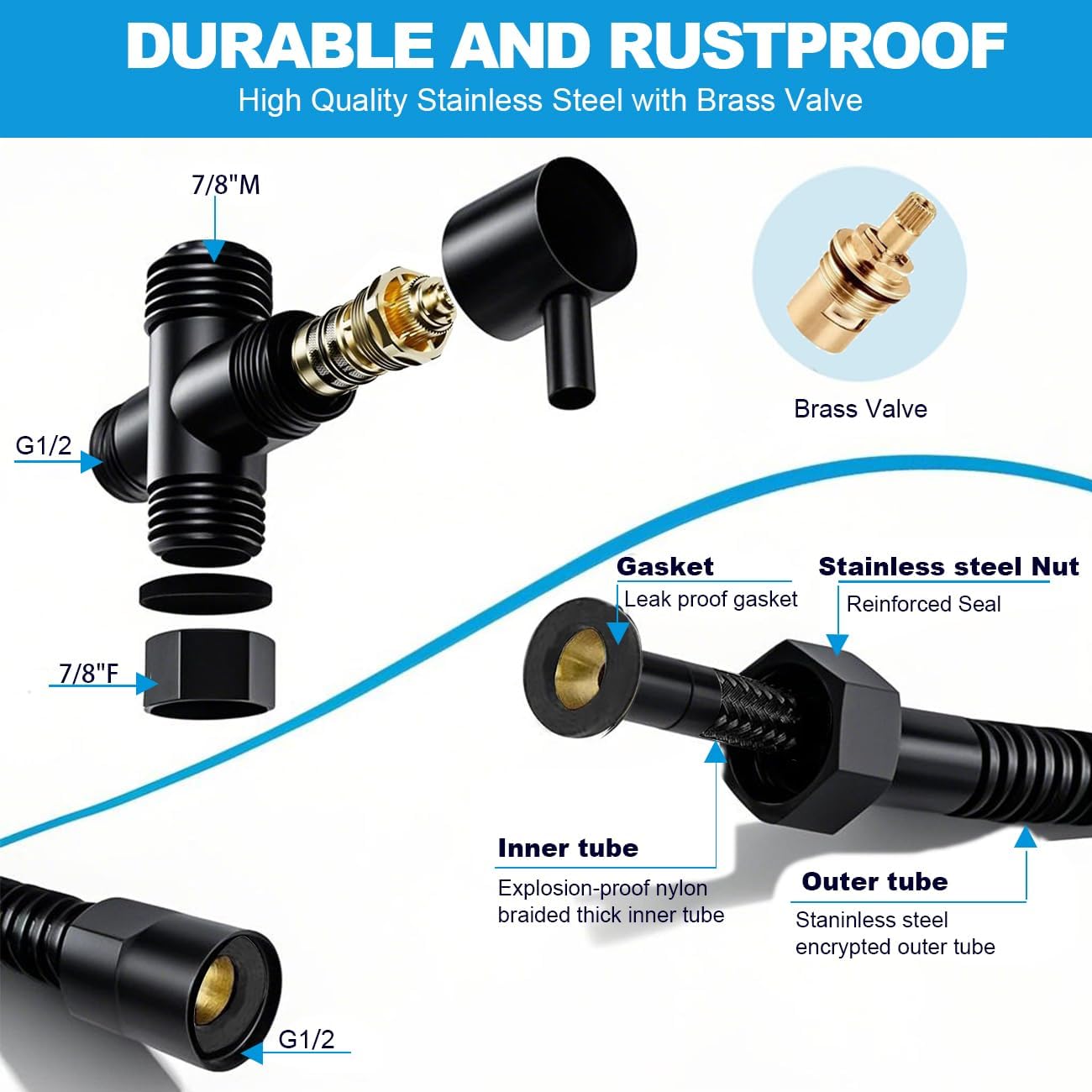 Handheld Bidet Sprayer for Toilet, Adjustable Stainless Steel Bathroom Bidet Sprayer Attachment Set with Hose for Baby Cloth Diaper, Leakproof High Pressure Toilet Muslim Shower Jet