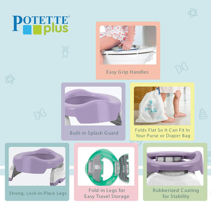 Kalencom Potette Plus 2-in-1 Travel Potty and Trainer Seat - Dual-Purpose Potty Training Toilet Seat - Portable Potty for Toddler Travel - with Durable, Lock-in Legs and Splash Guard - Pastel Mint