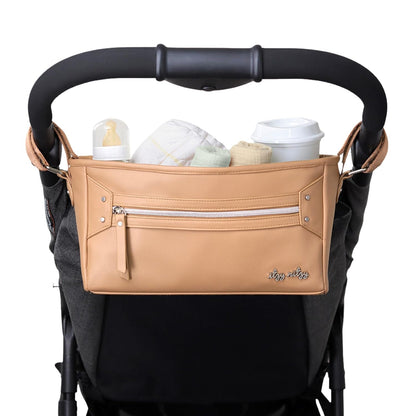 Itzy Ritzy Adjustable Stroller Caddy and Organizer Bag Featuring Front Zippered Pocket, 2 Built-In Interior Pockets & Adjustable Straps to Fit Nearly Any Stroller (Coffee and Cream)