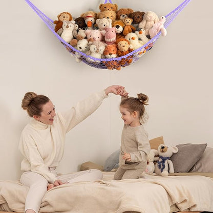Stuffed Animal Storage Hammock Net Corner - Large Toy Hammock Net for Stuffed Animals Room Decor - Cute Stuff Animal Organizer Holder for Plush Plushie - Kids Baby Nursery Wall Bedroom Home Decor