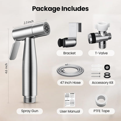 JOMOO Bidet Sprayer for Toilet, 304 Stainless Steel Handheld Bidet Sprayer for Toilet with 47" Bidet Hose, Adjustable Water Pressure Jet Spray for Toilet & Shattaf for Personal Hygiene, Cloth Diaper