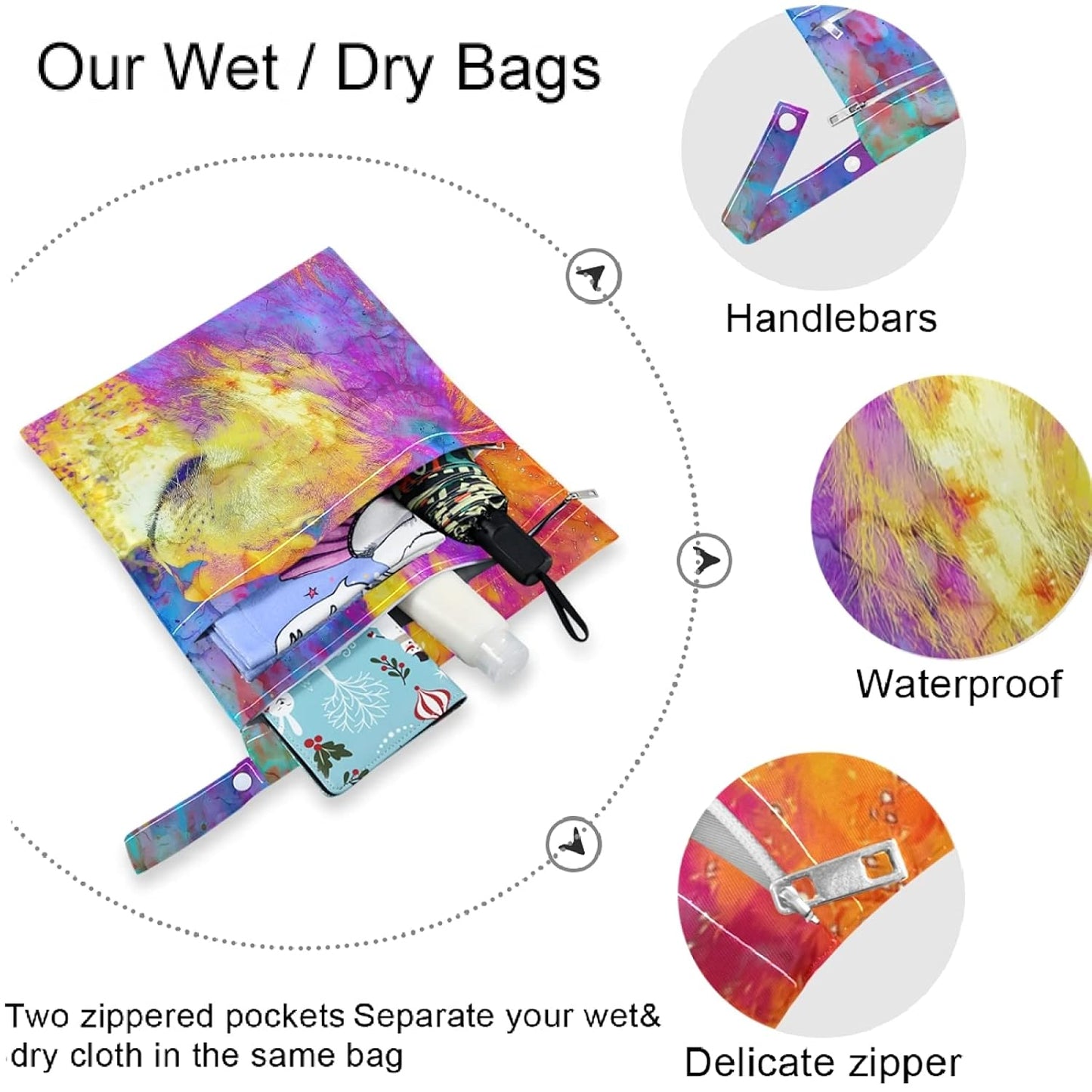 visesunny Chick Animal 2Pcs Wet Bag with Zippered Pockets Washable Reusable Roomy Diaper Bag for Travel,Beach,Daycare,Stroller,Diapers,Dirty Gym Clothes,Wet Swimsuits,Toiletries