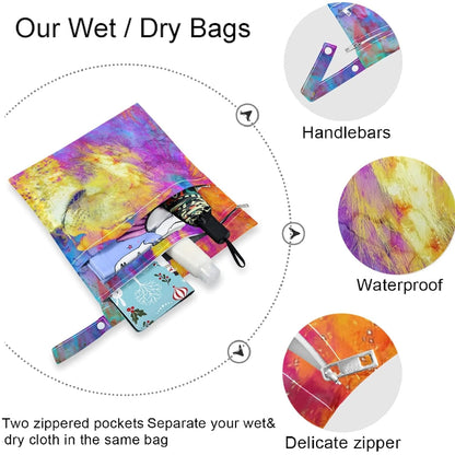 visesunny Chick Animal 2Pcs Wet Bag with Zippered Pockets Washable Reusable Roomy Diaper Bag for Travel,Beach,Daycare,Stroller,Diapers,Dirty Gym Clothes,Wet Swimsuits,Toiletries