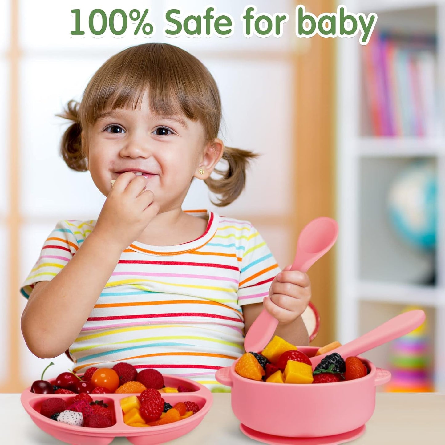 CHENGU 12 Pcs Silicone Bowl with Suction Set for Baby Toddler with Suction Plate, Spoon and Fork, Divided Design Baby Feeding Utensils Weaning Kit, Dishwasher and Microwave Safe