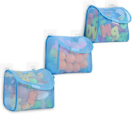 Goowin Bath Toy Storage, Bath Toy Holder, 3 Compartment Large Openings Bath Toy Organizer, Large Capacity Bath Tub Toy Holder, Kids Bathtub Toy Storage for Accessing & Sorting Toys (Blue, Upgrade)