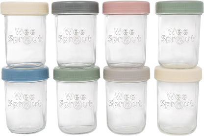 WeeSprout Glass Baby Food Storage Jars w/Lids (4 oz, 12 Pack Set) Snack, Puree, Reusable Small Containers, Breast Milk, Fridge or Freezer, Microwave & Dishwasher Safe, Essential Must Have for Infants