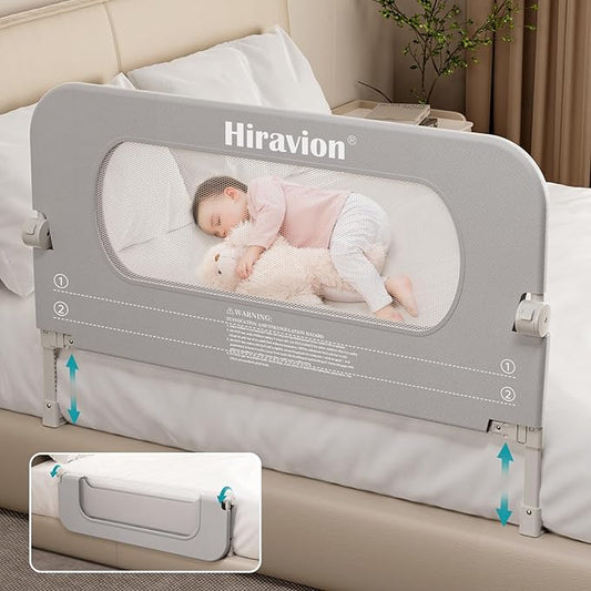 Bed Rail for Toddlers, Baby Bed Rail Guard with U-Shape Base, Height Adjustable & Foldable Toddler Bed Rails for Full Size, Queen, King, Twin (Grey, 47in)