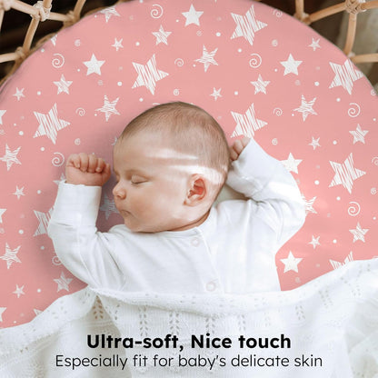 Baby Bedside Bassinet Sheets Girl, 33”x20” Compatible with Baby Delight Dream On Me & Most Rectangle Bedside Sleeper Bassinet Mattress, Super Soft Microfiber Pink Butterfly Flower