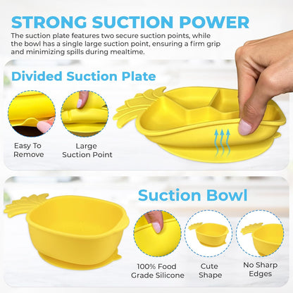 Silicone Baby Feeding Set - 9 Pieces - First Stage Solid Food Eating Baby Utensils - 6+ Months - Crab Shape