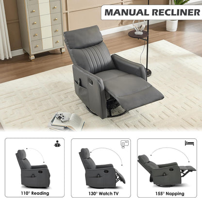 Trustyue Swivel Rocker Recliner Chair, 360° Swivel Recliner with Heat and Massage, Rocker Recliner Nursery Glider Chair with Side Pockets for Living Room (Beige, Fabric)