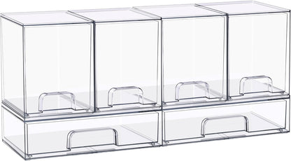 Sorbus Stackable Acrylic Storage Drawers – 2 Small + 2 Tall + 1 Wide – 5 Pack Clear Plastic Organizer Bins for Baby Bottles, Makeup, Bathroom & Vanity, Pull-Out Drawer Design for Kitchen Cabinets