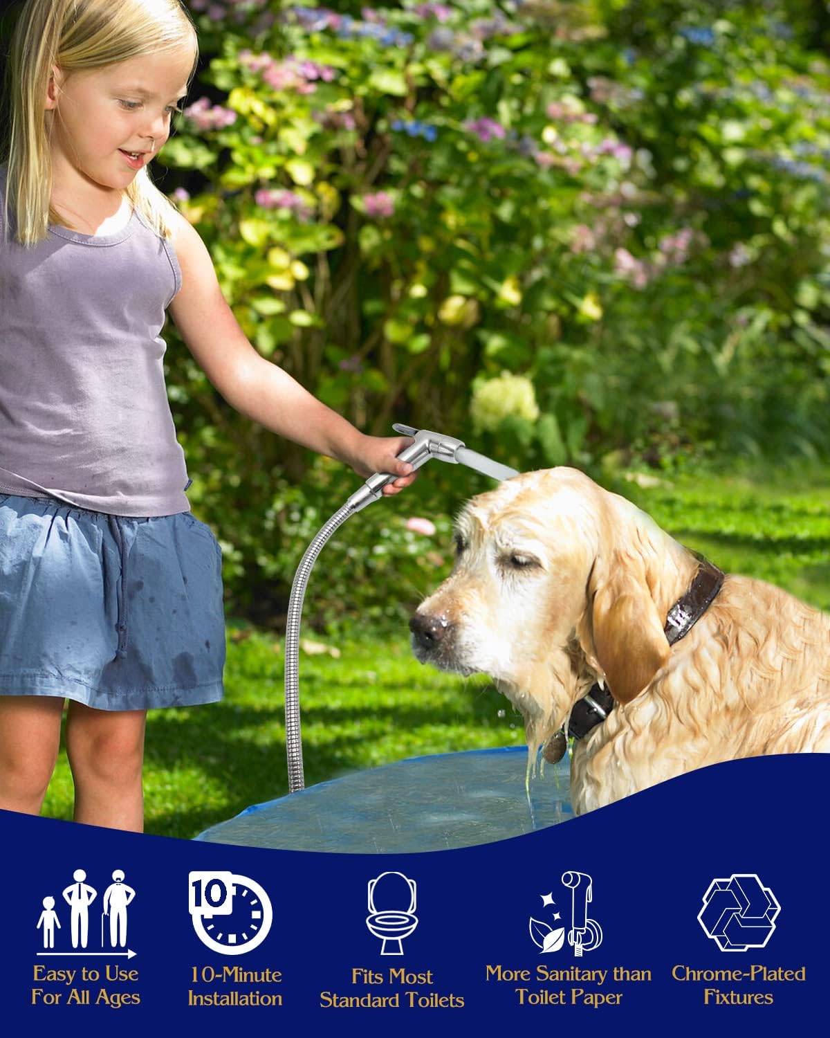 Handheld Bidet Sprayer for Toilet, Muslim Shower Bidet Attachment for Toilet, Cloth Diaper Toilet Sprayer, Jet Spray for Toilet with Bidet Hose for Feminine Wash (Chrome)