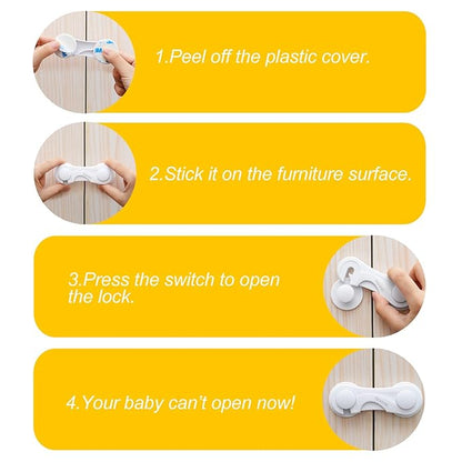 Child Safety Cabinet Locks, Adoric Baby Child Proof Cabinet Kitchen System, Drawers, Adjustable Strap, No Tools or Drilling and Strong Adhesive (8-Pack White)