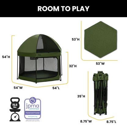 Jeep Hexagon Pop Up Play Yard with Removable Canopy | Ideal for Indoor and Outdoor Use, Olive Green