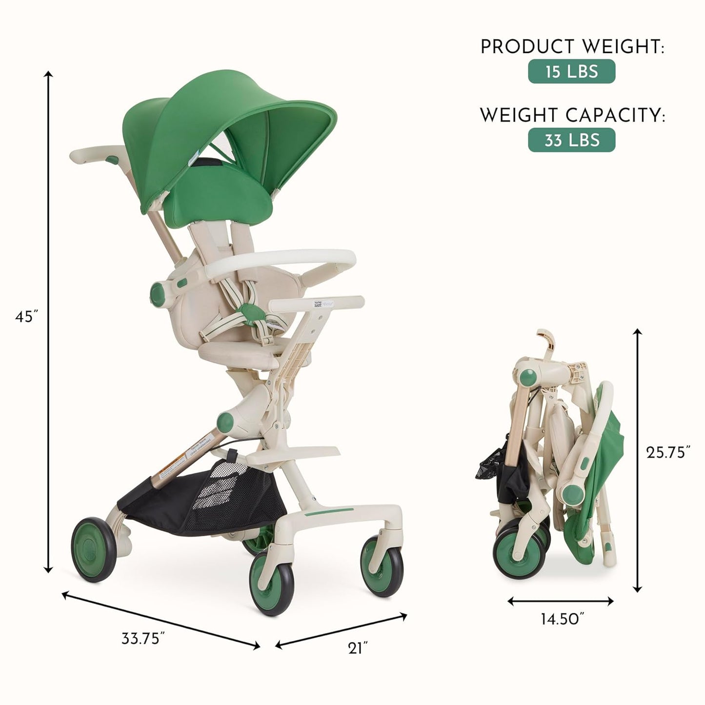 Evolur Velo Rider Travel Stroller – Compact, Lightweight Umbrella Stroller for Toddlers 6–36 Months, One-Hand Fold, Footrest, Rear Platform, 5-Point Harness, Portable & Travel-Friendly