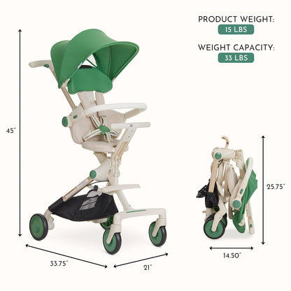 Evolur Velo Rider Travel Stroller – Compact, Lightweight Umbrella Stroller for Toddlers 6–36 Months, One-Hand Fold, Footrest, Rear Platform, 5-Point Harness, Portable & Travel-Friendly