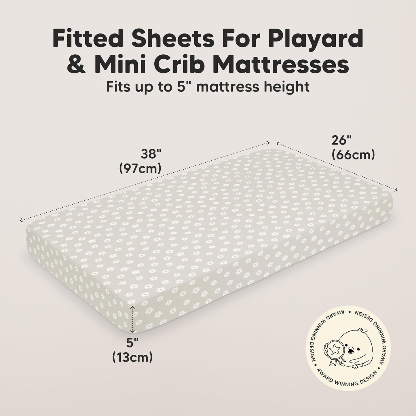 2-Pack Mini Crib Sheets Fitted - 38x26 Pack N Play Sheets for Pack and Play Mattress, Organic Cotton, Soft & Breathable Playard Bedding, Neutral Mini Toddler Bed Cover for Boys, Girls (Dragon Tale)