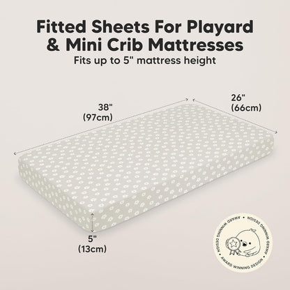 2-Pack Mini Crib Sheets Fitted - 38x26 Pack N Play Sheets for Pack and Play Mattress, Organic Cotton, Soft & Breathable Playard Bedding, Neutral Mini Toddler Bed Cover for Boys, Girls (Dragon Tale)