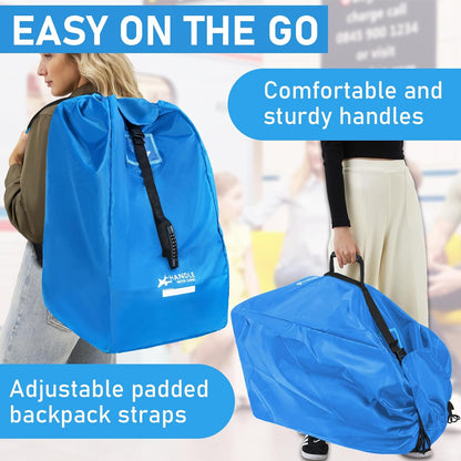Car Seat Travel Bag for Airplane, Large Waterproof Car Seat Bags Fits Most Infant Car Seats, Convertible Car Seats, Booster Seats, Car Seat Bases, Adjustable Shoulder Strap, Blue