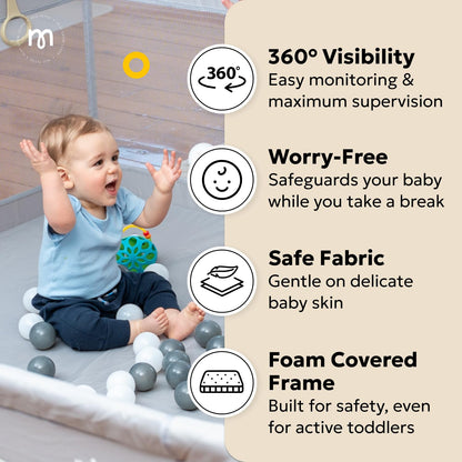 MioTetto Baby Playpen 50x50 – Portable Play Pen, Playpen for Babies and Toddlers with Gate and Breathable Mesh – Indoor, Outdoor Baby Play Yard with Balls & Hangers - Safe and Sturdy Play Pen