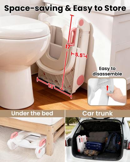 Potty Training Seat, Primlect Upgrade Ultra-Stable Toddler Toilet Seat for Kids Boys Girls, 2 in 1 Potty Training Toilet with Step Stool, Adjustable Seat and Ladder, Non-Slip Pad, Splash Guard (Grey)
