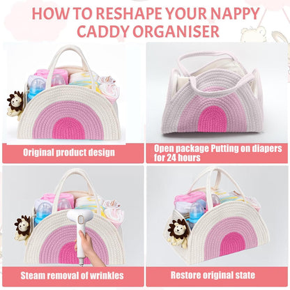 Baby Diaper Caddy- With Removable Dividers, Nursery Storage Bin and Car Organizer,Boy & Girl Shower Gift Basket,Portable Organizer,Nursery Essentials-Rainbow Purple