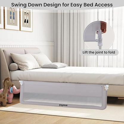 INFANS Bed Rail for Toddlers, 59" Foldable Safety Baby Crib Rail Fit for Kids Twin, Extra Long Swing Down Bed Guardrail for Convertible Crib, Queen, Full, King Mattress Side Guard (Light Gray)