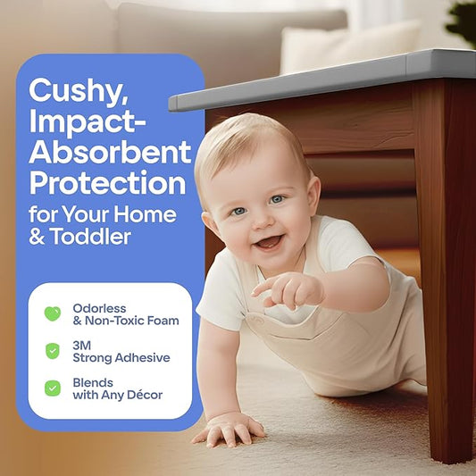 Sharp Edge & 16.2ft Furniture Safety Guards | Protective Foam Cushion | 15ft Bumper 4 Adhesive Childsafe Corners | Baby Proofing Foam Set and Safe for Table, Fireplace, Countertop | Gray